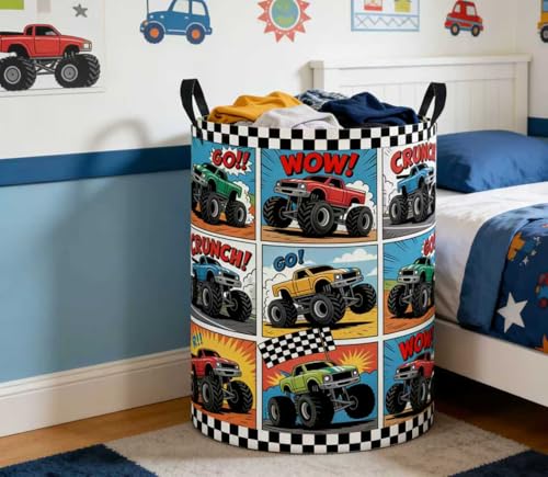 Image of Baby Laundry Basket Baby Nursery Hamper Kids Laundry Basket Toy Storage Bin for Boys Room Decor Gift Baskets for Bedroom Bathroom(Truck)