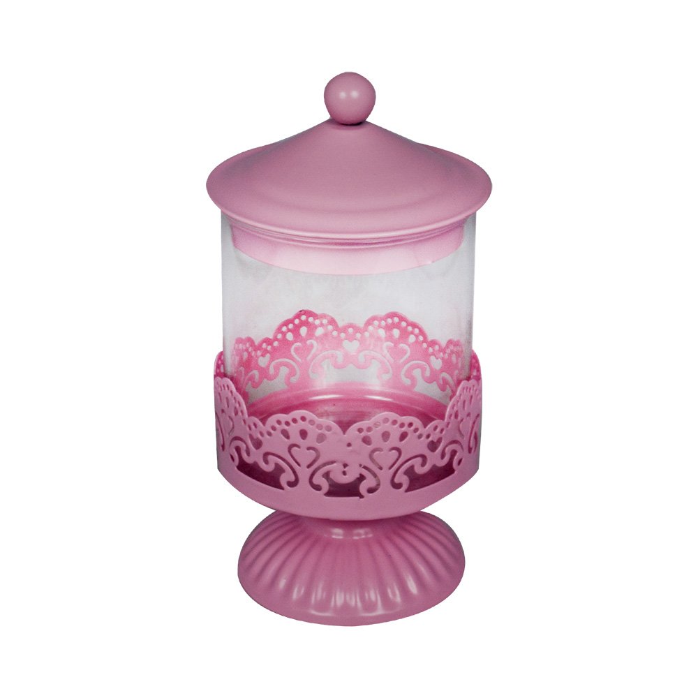 EZ Life Sweets/Candy/Candle Jar with Stand Pink Metal & Glass 1