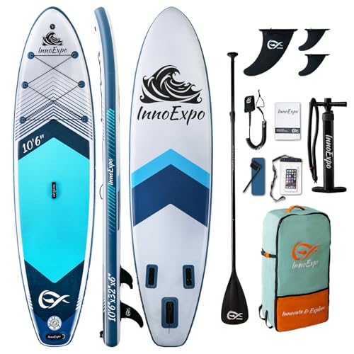 innoexpo inflatable stand up paddle boards with premium accessories, wide stable sup paddle board design, non-slip comfort deck for youth & adults (marine, 10'6x32''x6'')