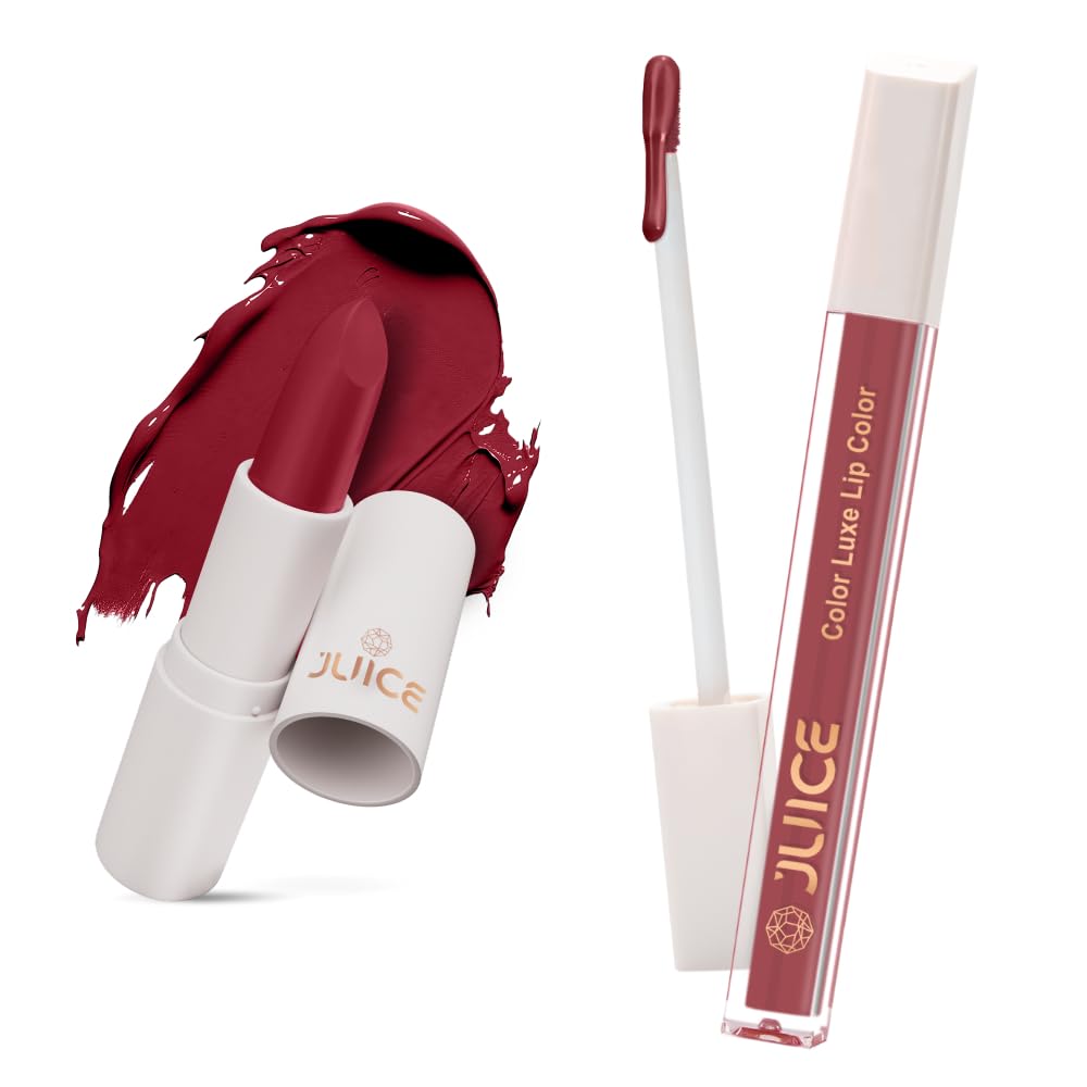 Juice Red Rebel - M01 Kiss Sensation Lipstick & Pink Desire - M01 Color Luxe Liquid Lipstick with Goodness of Bio Retinol, & SPF 15 UV Protection