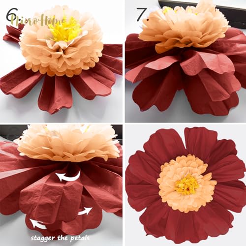 NICROHOME Decorações De Outono, 6 Peças Grandes Flores De Papel Crepom Vermelho Escuro E Laranja, Po
