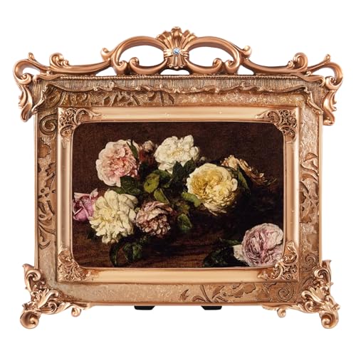 Image of 5x7 Gold Picture Frame Baroque, Victorian Vintage Ornate Design, Glass Front, Tabletop & Wall Display, Horizontal Orientation, Bronze