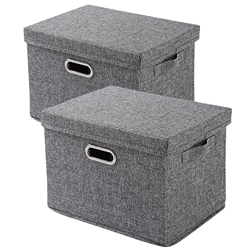 Image of HOKIPO Polyester Linen Multipurpose Storage Bins With Lid For Cupboard, Home And Office, Grey, Extra Large, Pack Of 2 (Ar4369-Xl*2)