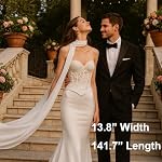 Bridal Neck Scarf Long for Wedding, 142 Inch White Wedding Scarf for Bride – Minimalist Tulle Wrap for Ceremony Elopement Reception Bridal Portrait Accessory