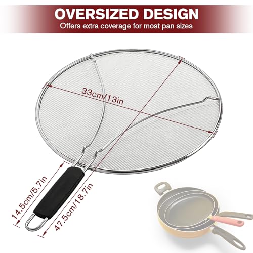Splatter Screen for Cooking, Perforated Stainless Steel,13 Inch Stainless Steel Grease Splatter Guard, Comfortable Grip, Shield from Splashing Oil