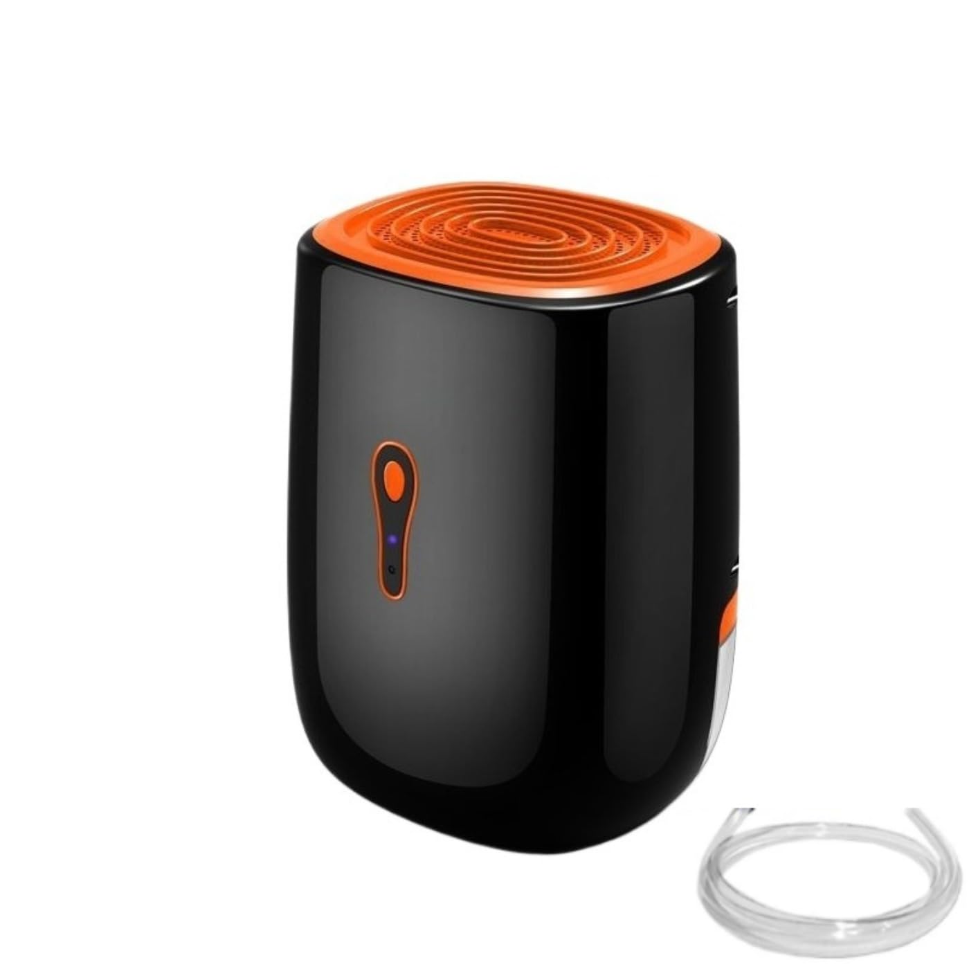 Deshumidificador portátil con tubo de drenaje, negro y naranja, apagado automático, sistema de purificación 3 en 1 para temporada de lluvia, drenaje continuo