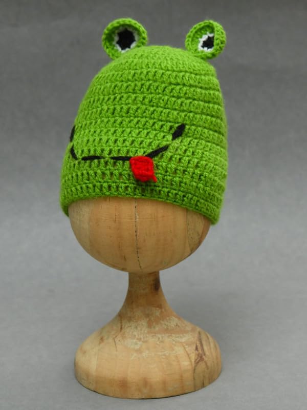 Image of Handmade Knitted Self Design Woolen Beanie Cap for Kids - White & Red 6-12 M | Winter Cap for Baby | FUNCAP56-6-12 M