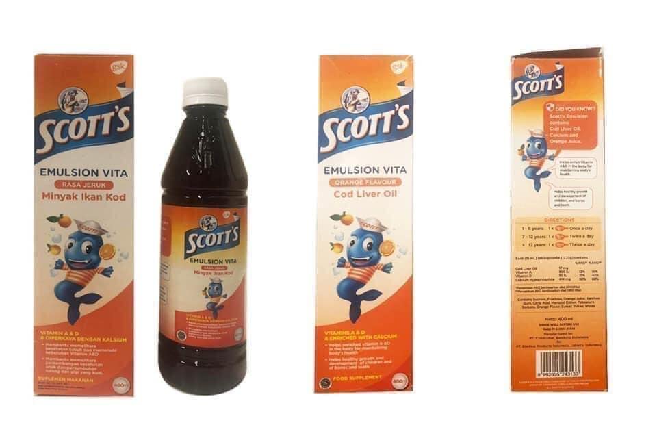 Scott Emulsion Vita Minyak Ikan Kod Rasa Jeruk Cod Liver Oil with Orange Flavor 13.5fl oz (400 ml) - (Pack of 2)