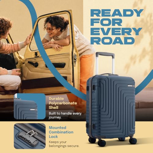 Image of American Tourister Ivy NXT | Cabin Trolley Bag (55 cm) | 360 8 Wheel Travel Luggage | 2 Compartments | Hard Luggage Polycarbonate Suitcase | Mounted Combination Lock | 3 Years Global Warranty | Blue