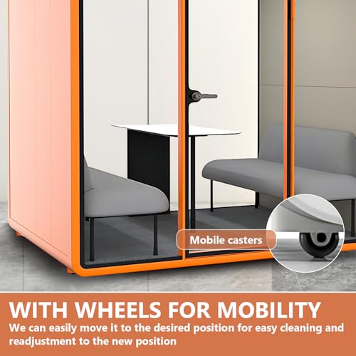 Cabina de sonido para oficina con privacidad acústica - Cabina insonorizada con estructura de placa de acero y marco naranja con esquinas curvas, tamaño 70.27×90.55 pulgadas miniatura 7