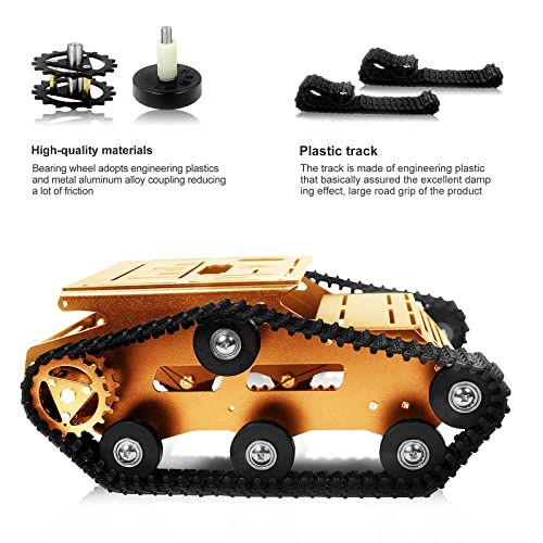 Image of Smart Robot Car Chassis Kit Aluminum Alloy Big Tank Chassis with 2WD Motors for Jetson Nano /Raspberry Pi /Arduino DIY STEM Education Projects and ROS Research (Gold, with DC Motor)