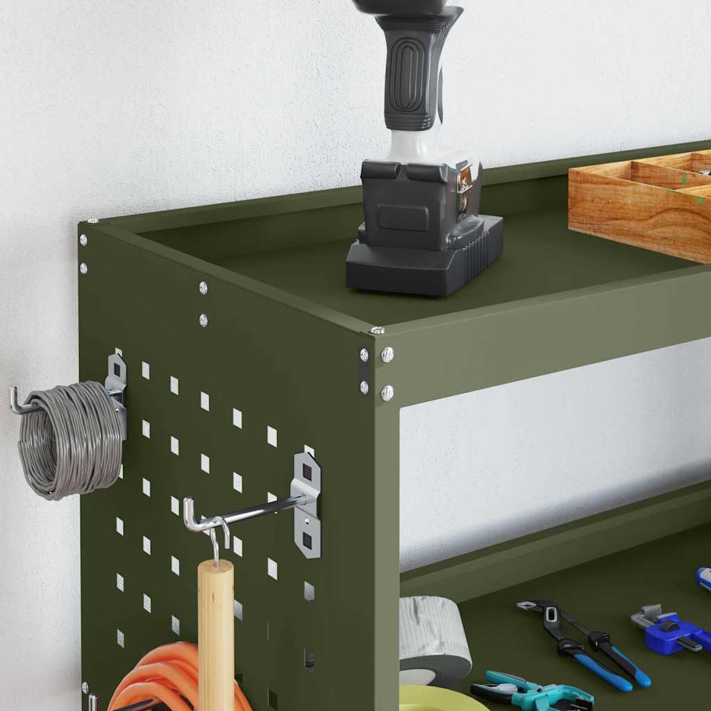 Mangloder - Carrello portautensili in acciaio laminato a freddo, 75 x 35 x 73 cm, con 3 ripiani, 12 ganci, ruote bloccabili, per officina, garage, cantina, hobby, colore: verde oliva