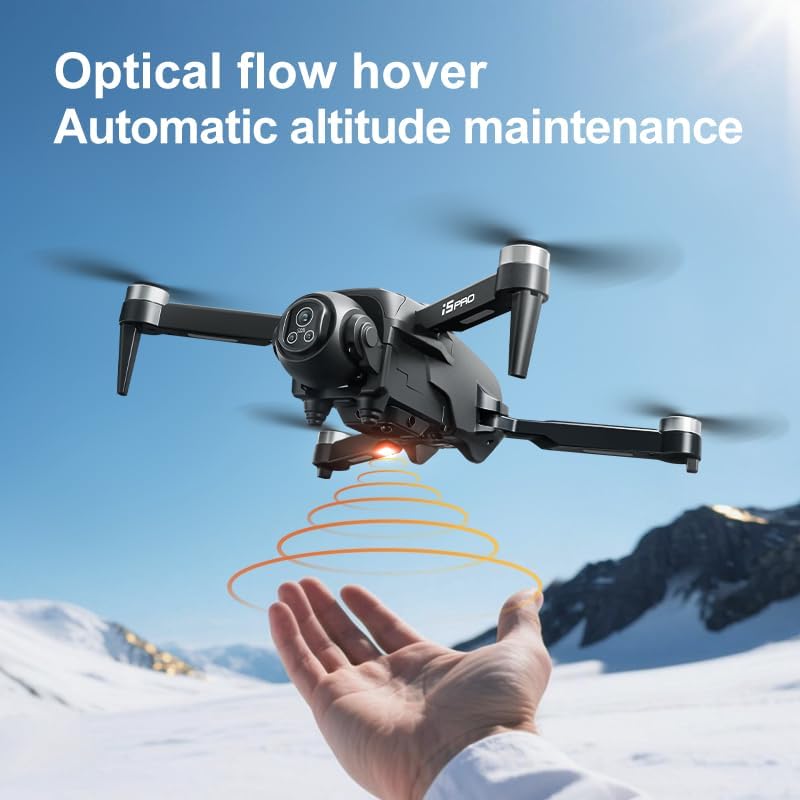 Drones with Camera Brushless Motor Drone for Adult Beginner HD Camera Optical Flow Positioning 150° Electrically Adjustable Foldable Gesture Photo Mini RC Quadcopter 2 Battery FPV Drones I5 Pro (Black)