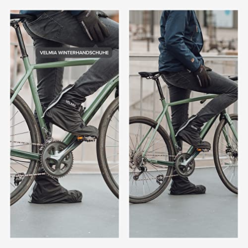 VELMIA Schuhüberzieher wasserdicht Schwarz I Regenschutz Schuhe Fahrrad mit reflektierendem Material und verstärkter Spitze I Regen Überschuhe Fahrrad