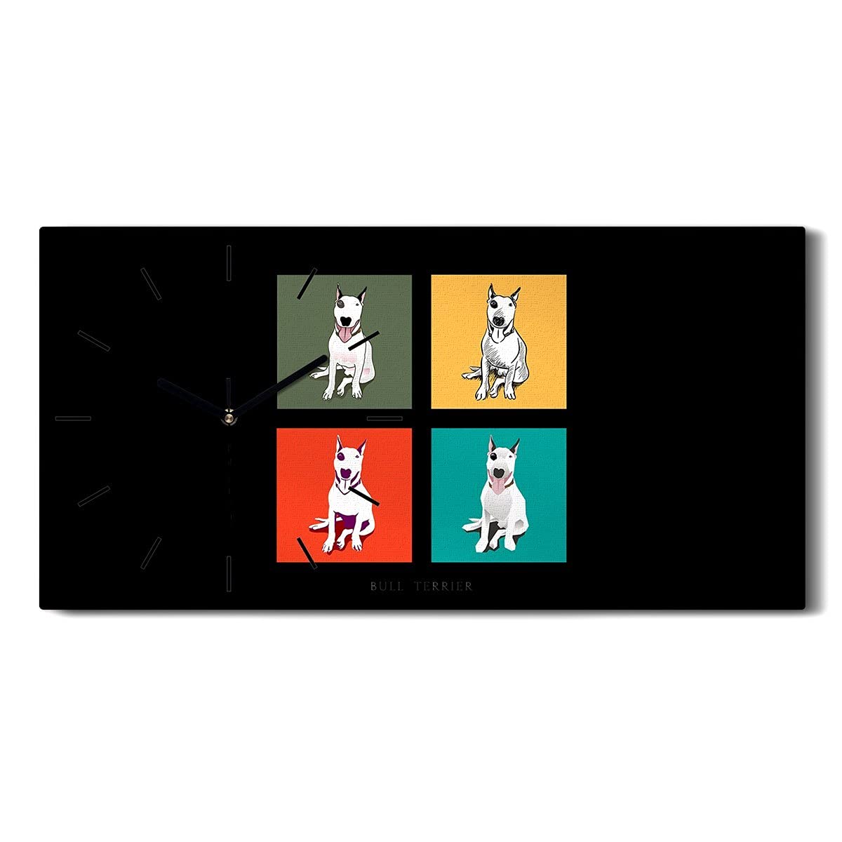 Horloge silencieuse contre les bruits tic tac - Toile imprimée 60x30cm Chien Bull Terrier Blanc Pop
