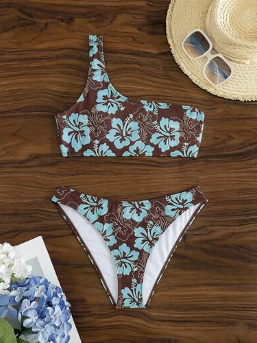 Image of YIMISAN Women's Ribbed Bikini Sets One Shoulder Top with Mid Waist Two Piece Bathing Suit