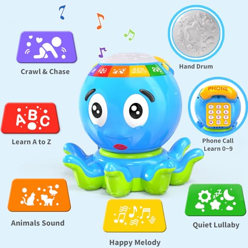 MOONTOY Musical Octopus Baby Toys 6 to 12 Months, Crawling Walking Infant Development Sensory toys 9-12-18 months, Bilingual Learning Educational Toddler Toys Age 1-2, Birthday Gift for 1+ Yr Boy Girl - Image 6