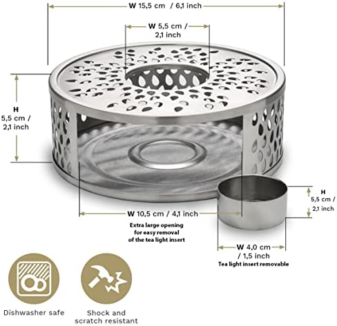 Creano Warmer Made Of Stainless Steel With Tea Light Holder, Tea Warmer, Coffee Warmer, Tea Light, Tea Warmer, Stable Does Not Rattle, Rechaud Suitable For All Teapots