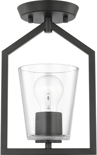 Progress Lighting Vertex Collection One-Light Matte Black Clear Glass Contempora