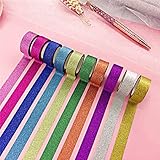 Farbiges Klebeband Set, 10 Rollen Bunte Glitzernde Bänder für Scrapbooking, Basteln und Schulmaterial 15mm x 5m