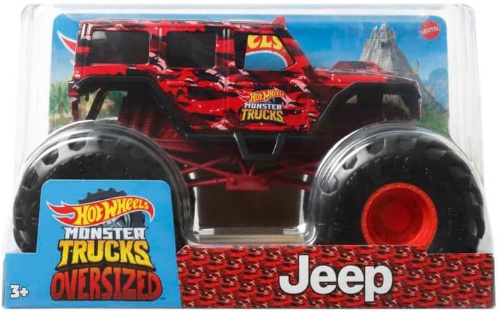 Monster Trucks Oversized 1:24 Scale Diecast, Jeeps (Red)