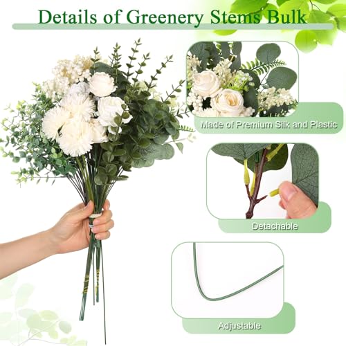 Image of Dexpinzo 120 Pcs Mixed Artificial Eucalyptus Stems Flowers Bulk, 15 Kinds