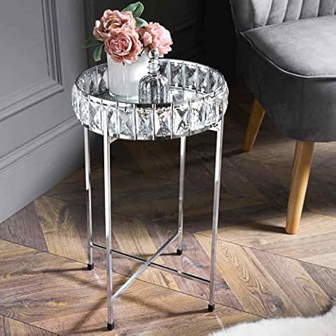 dylex KB Crystal Tray Table With Mirrored Top Silver Coffee Table With Removable Tray Top Cover