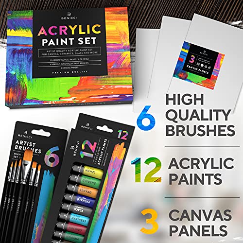 Acrylic-Paint-Set-for-Kids-Artists-and-Adults-12-Vibrant-Colors-6-Brushes-and-3-Paint-Canvases-Perfect-for-Beginners-or-Professionals