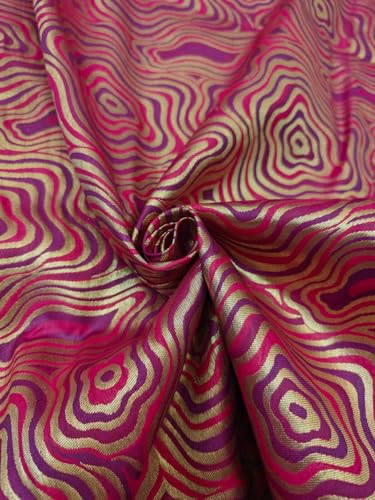 Brocart de soie jacquard haut de gamme abstrait rose violet et or pour haute couture BRO1214