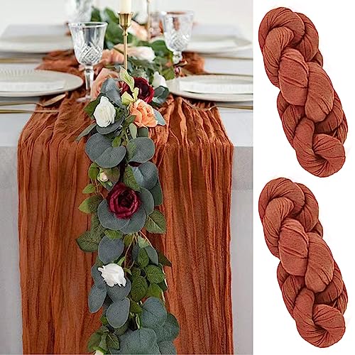 Frepea 2 Stück Tischläufer mit Falten 90x300CM Tischband Terracotta Rot Käsetuch Tischläufer Tischdeko für Hochzeit/Geburtstag Frepea 2 Stück Tischläufer mit Falten 90x300CM Tischband Terracotta Rot Käsetuch Tischläufer Tischdeko für Hochzeit/Geburtstag