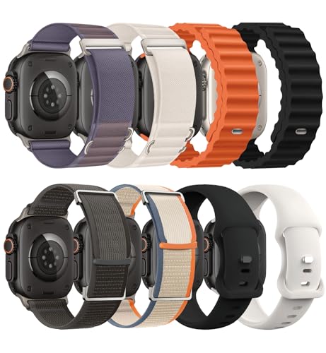Image of 8 Pack Compatible with Apple Watch Ultra 3 /2 Band 49mm 46mm 45mm 44mm 42mm Men Women,Breathable Trail Loop+Alpine Loop+Ocean+Silicone Sport Band for iWatch Series 11 /10 /9 /8 /7 /6 /SE /5 /4 /3,Ultra 3 2 1