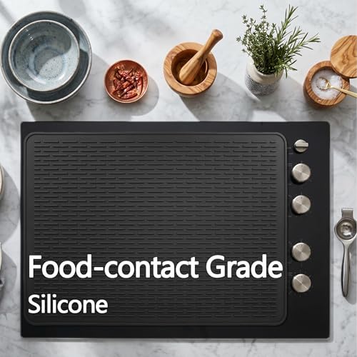 Image of YUHFERA Stove Top Cover for Electric Stove - Silicone Stove Mat for Glass Top, Glass Cooktop Protector, XL Dish Drying Mats For Kitchen,Oven Covers for Electric Stove (Black,28 x 20)