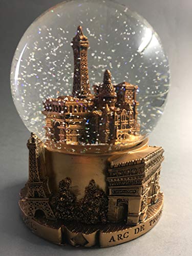 Schneekugel Eiffelturm und Monuments de Paris – Farbe Kupfer glänzend – große Größe 14 cm – Sockel aus hochwertigem Kunstharz und Glaskugel – Monumente von Paris graviert in 3D – glitzernder Schnee