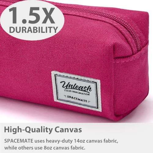 Image of SPACEMATE Pencil Case Pouch Box Bag School Supplies Girls Boys Kids, Cute Preppy Stuff Large Big Capacity Aesthetic Canvas Pen Organizer, Back to College Stationary, Hot Pink, Simple Style, 1200ml
