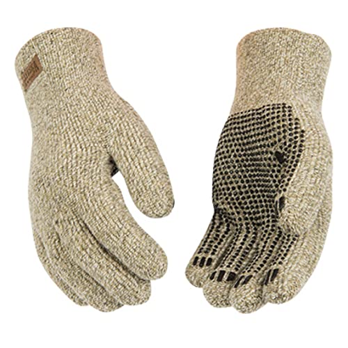 Kinco, 5299-L, Knit Wool Gloves for Men - Alyeska Ragg Gloves, Heavy Duty Wool with Acrylic Thermal Lining; Full Fingers with PVC Dots, Large Size, Tan - For Cold Weather, Indoors and Outdoors