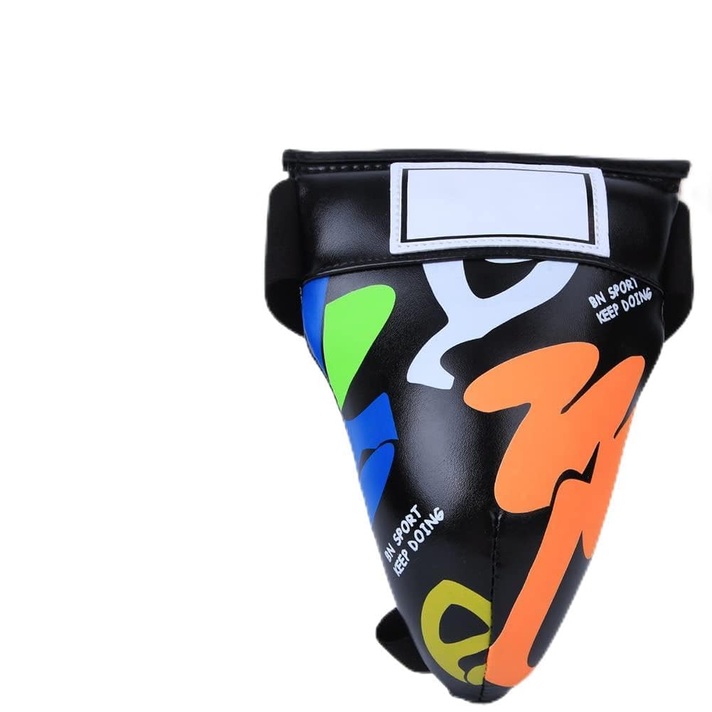 – Children Graffiti Jockstrap Groin Guard for Boxing Sanda Taekwondo Training, Made of PU Sponge, for Kids 5-9 Years Old, White