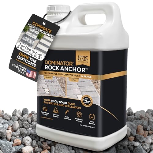 Dominator Rock Anchor 2.5 Gal - Rock Glue for Landscaping Gravel &amp; Stone, Ready to Spray, Locks in River Rock, Pea Gravel &amp; Decorative Rock, Prevents Scattering &amp; Washouts, Water-Based