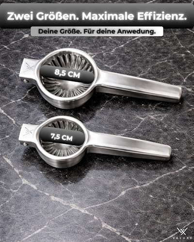VALUXE Zitronenpresse Edelstahl groß - Hand Zitruspresse für Zitronen, Limetten & kleine Orangen - Manuelle Limetten-Presse, Citrus Handpresse, Lemon Squeezer spülmaschinengeeignet 2