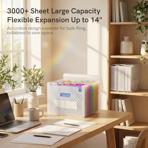 Image of ABC life Accordian File Folder Organizer Letter Size Expanding File Folder 13 Pockets, A4 Portable Document Paper School Organizer, Expandable Multicolor Accordion Filing Folders with 2 Labels(Blue)