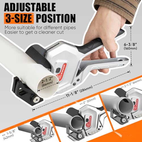 PINOZE PVC Pipe Cutter, 3-Gear Adjustable Cut up to 63mm, Ratchet Pipe Cutter Tool Heavy-Duty for PVC, PPR, PE, PEX, Plastic Hoses & Plumbing Pipes with Teflon Coated SK5 Blade 2 PINOZE PVC Pipe Cutter, 3-Gear Adjustable Cut up to 63mm, Ratchet Pipe Cutter Tool Heavy-Duty for PVC, PPR, PE, PEX, Plastic Hoses & Plumbing Pipes with Teflon Coated SK5 Blade - Image 2