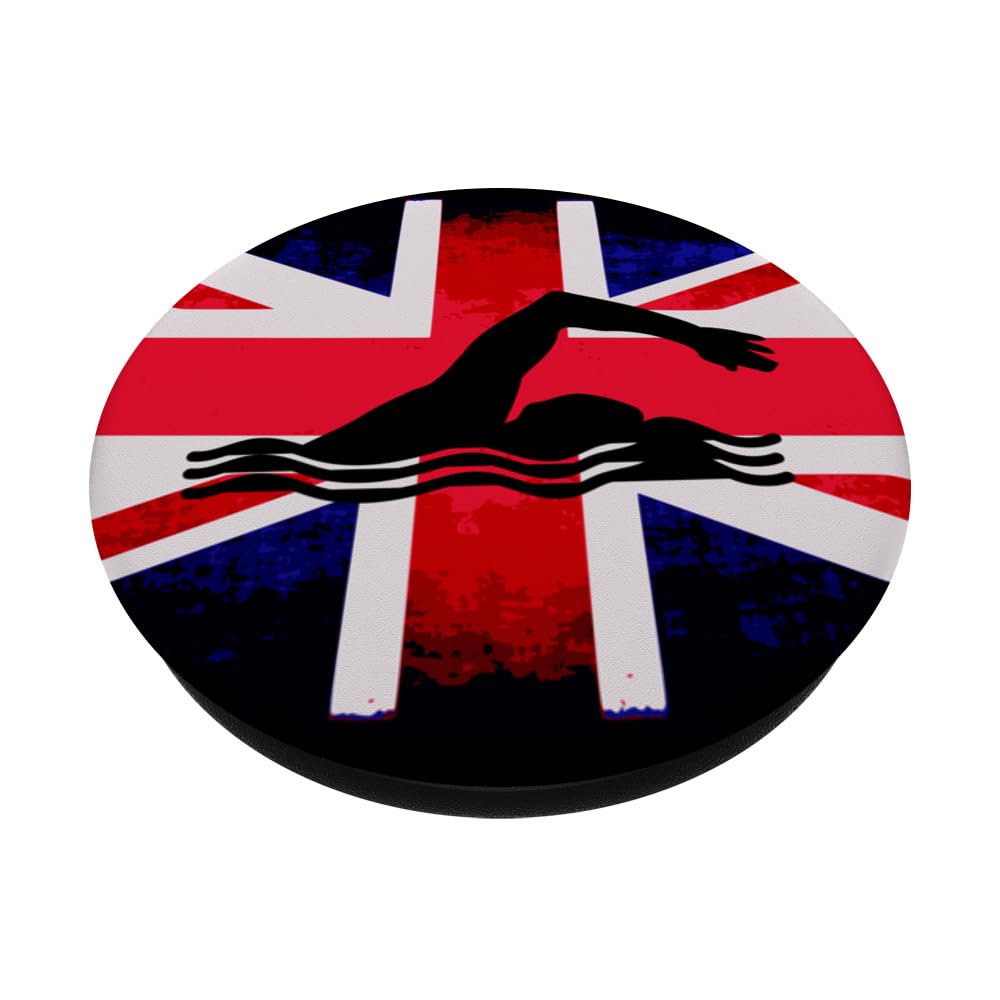 Swimming Team Flag GB Union Jack PopSockets Swappable PopGrip, Black - Image 2