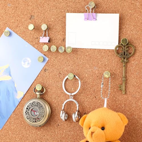 Image of Shimeyao 30 Pcs Vintage Push Pins, Large Metal Thumb Tacks for Picture Photo Hanging, Wall Pins for Board Posters Bulletin Maps, Wall Tack for Office Home Decorative(Bronze)