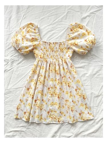Image of Floerns Women's Floral Dress Puff Sleeve Dress Square Neck Summer Vacation Picnic Mini Dresses