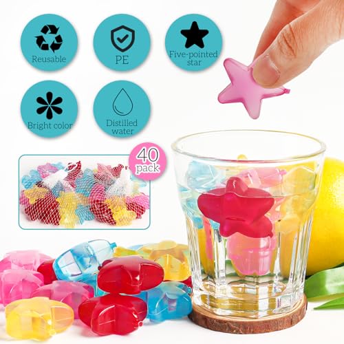 Cubos de hielo reutilizables de plástico en estrella, 40 pzas miniatura 3