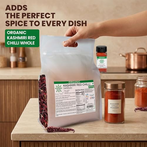 Image of Pure Tree Certified Organic Kashmiri Lal Mirch | 850 g | Red Chilli Whole | Sabut Lal Mirch | Kashmiri Chilli Lal Mirch Whole Strong Smoky Spice | Dry Red Chilli Whole