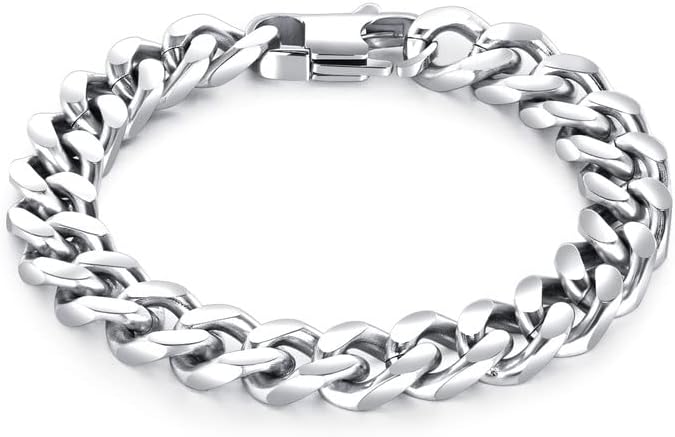 Hip Hop Stainless Steel Bracelet Flat Link Bracelet Cuban Chain Bracelet