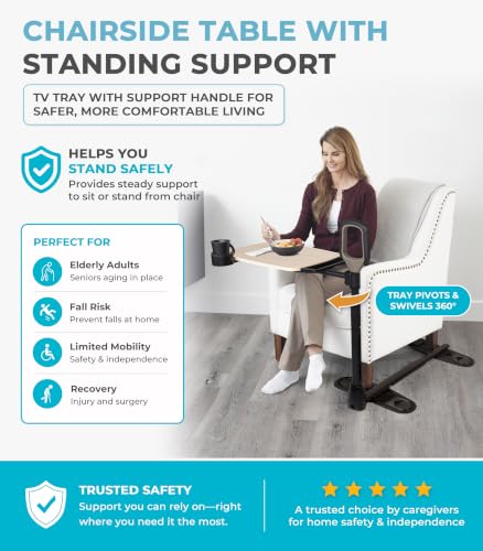 Image of Able Life Tray Table, 360 Swivel Table with Cup Holder, Adjustable Height, Extra Large TV Tray for Eating, Laptop Desk for Couches, Chairs, Recliners, Ergonomic Stand Assist Safety Handle for Elderly