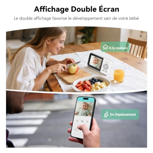 Simyke Babyphone caméra, écran IPS avec Connexion sans Fil directe, Liaison Smartphone WiFi, Vision Nocturne Automatique, Batterie 2500mAh, Mode VOX, Appel bidirectionnel, Partage Familial – vue 6