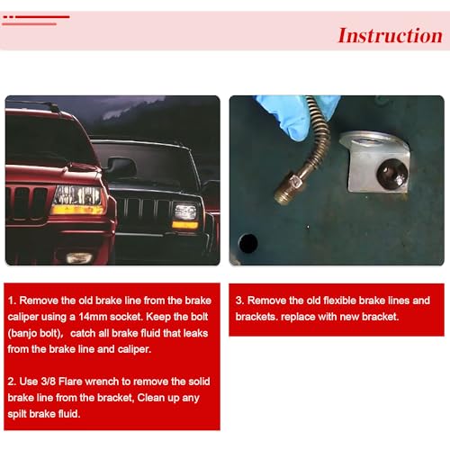 image for RJSPHH 89715 Front and Rear Extended Stainless Brake Lines for Jeep Wr