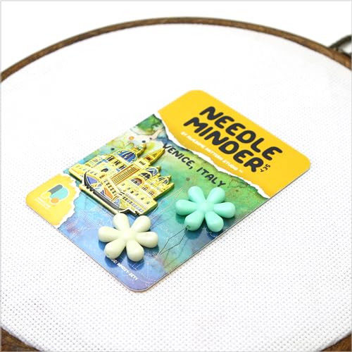 Image of Awesome Pattern Studio Needle Minder Set - Venice Magnetic Needle Minder + 2 Needle Threaders. Enamel Pin for Cross Stitch, Embroidery and Craft